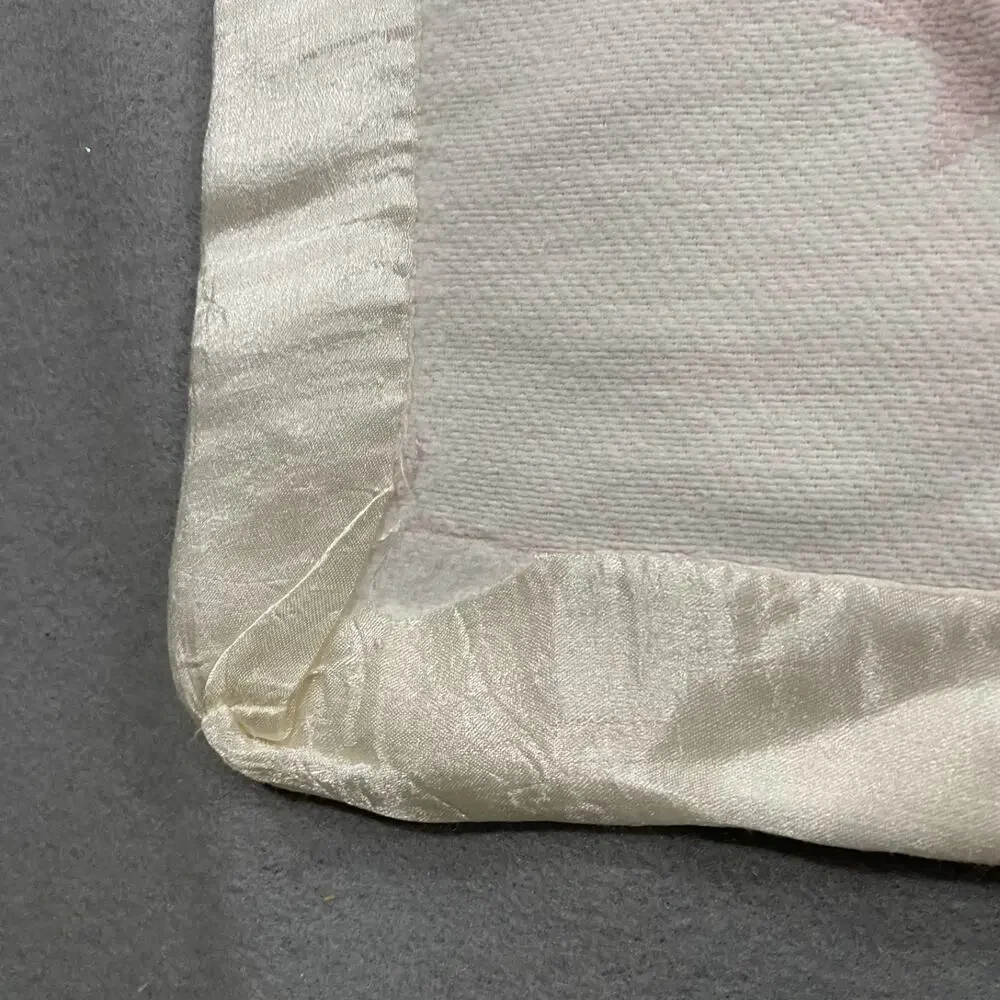 Vintage Baby Girl Nursery Crib Blanket Pink Satin Trim 33 x 39 Moon Stars *Read*
